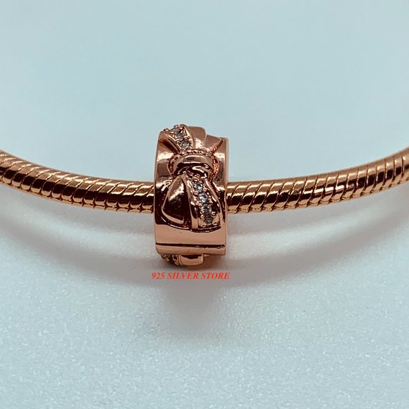 PANDORA Rose Gold Sparkling Bowtie Clip charm 7873 - Picture 5 of 13